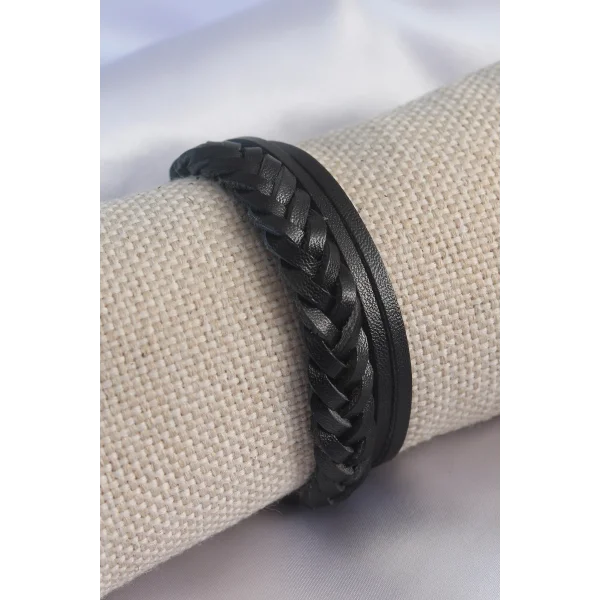 Siyah Burgu Model Deri Erkek Bileklik