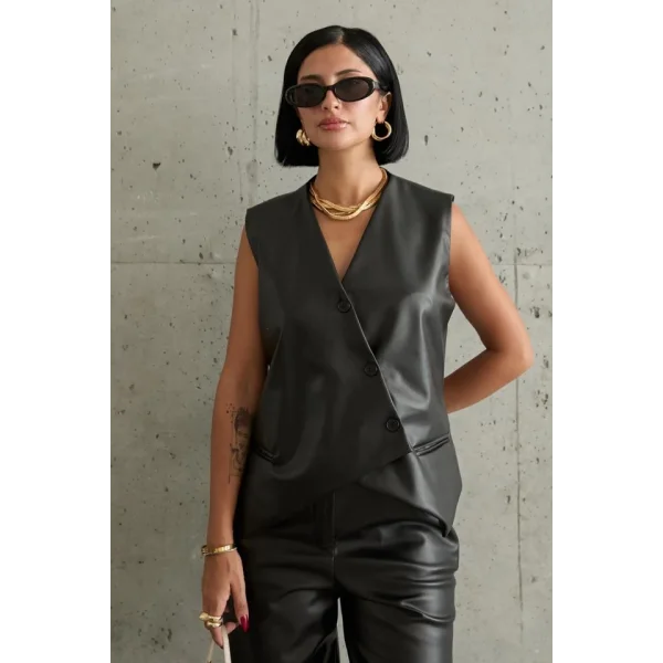 Siyah Çapraz Yelek Ve Pantolon Takım