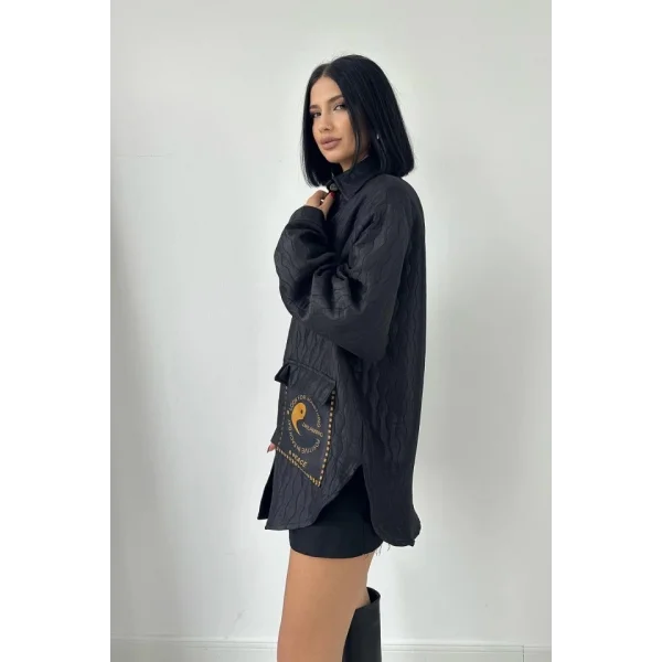 Siyah Cepli Kapitone Gömlek