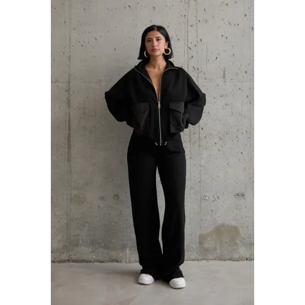 Siyah Cepli Triko Ceket Ve Pantolon Takım