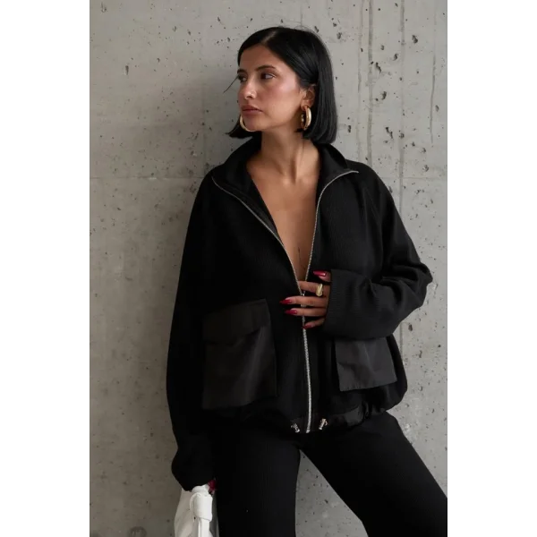 Siyah Cepli Triko Ceket Ve Pantolon Takım