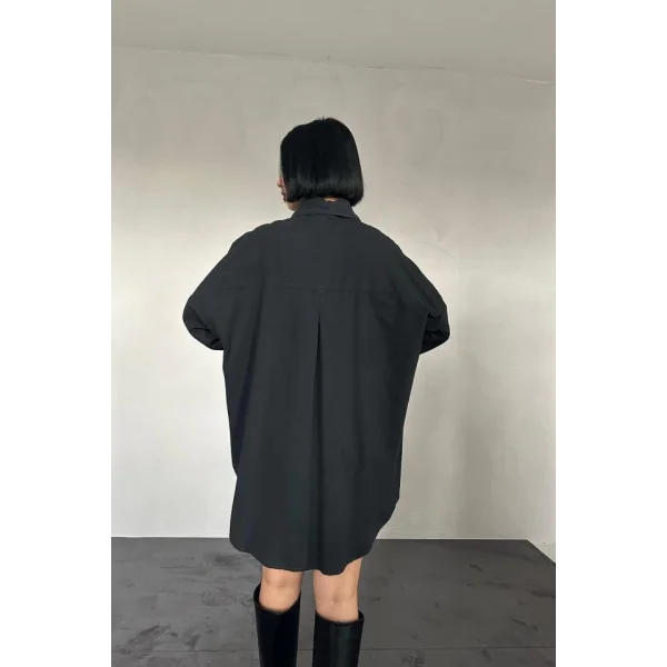 Siyah Çift Cep Kapaklı Çıtçıtlı Gömlek