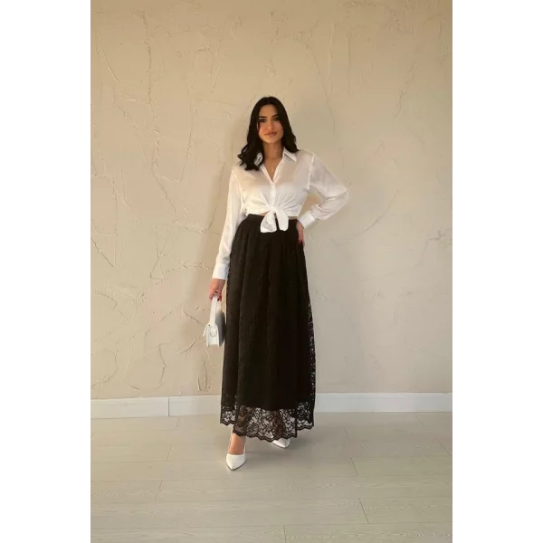 Siyah Dantelli Uzun Etek