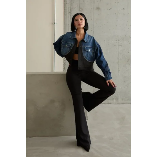 Siyah Denim Scuba Garnili Ceket