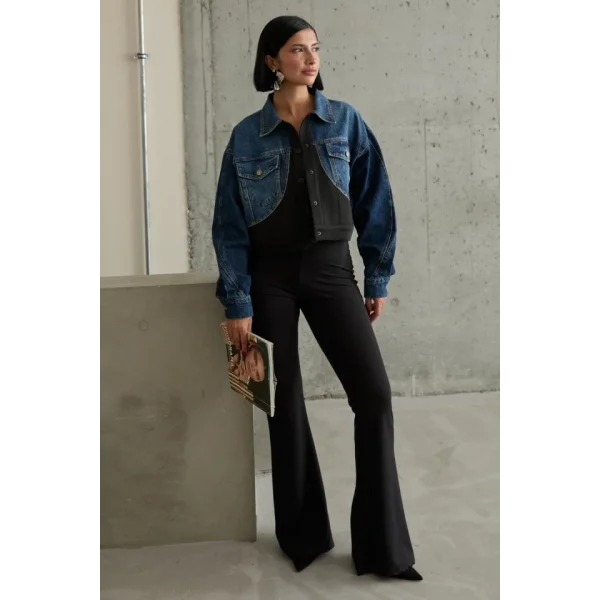 Siyah Denim Scuba Garnili Ceket