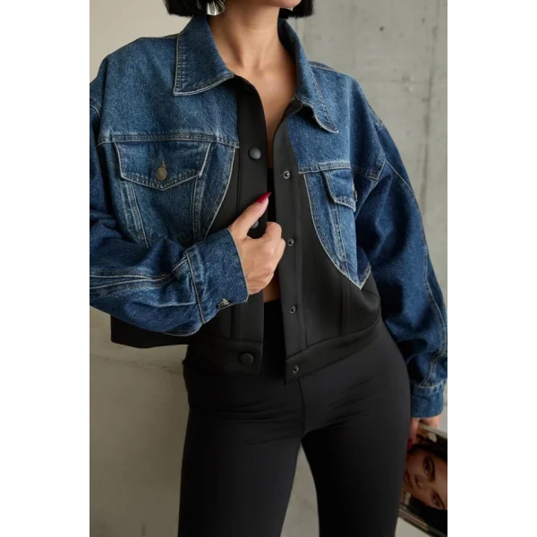 Siyah Denim Scuba Garnili Ceket