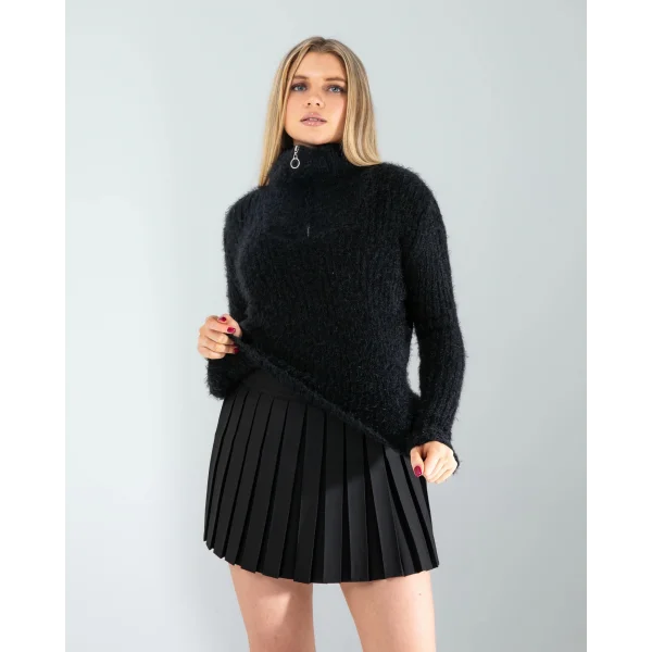 Siyah Fermuarlı Sakal Triko