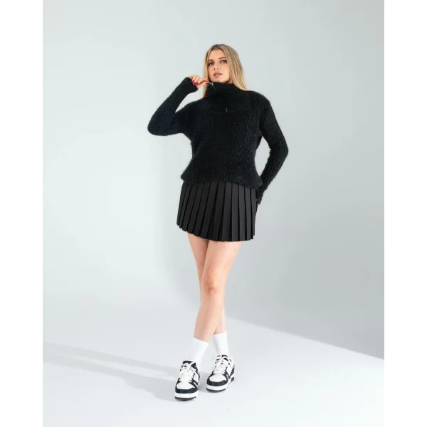 Siyah Fermuarlı Sakal Triko