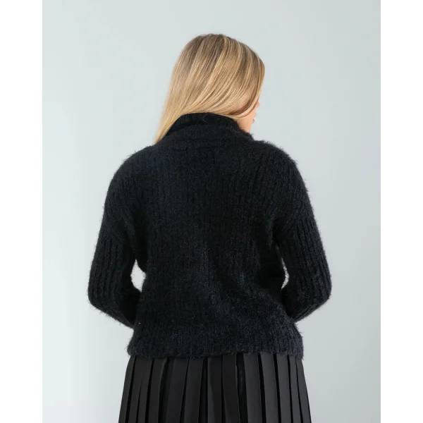 Siyah Fermuarlı Sakal Triko