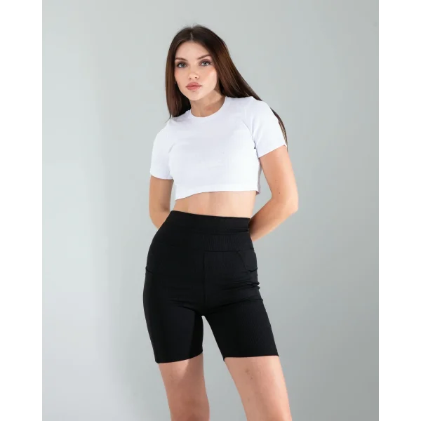 Siyah Fitilli Push Up Toparlayıcı Biker Spor Tayt