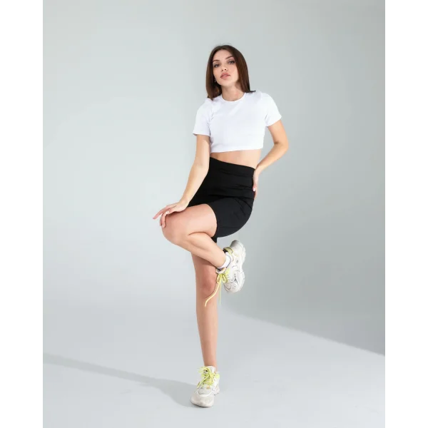 Siyah Fitilli Push Up Toparlayıcı Biker Spor Tayt