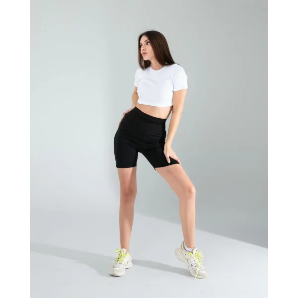 Siyah Fitilli Push Up Toparlayıcı Biker Spor Tayt