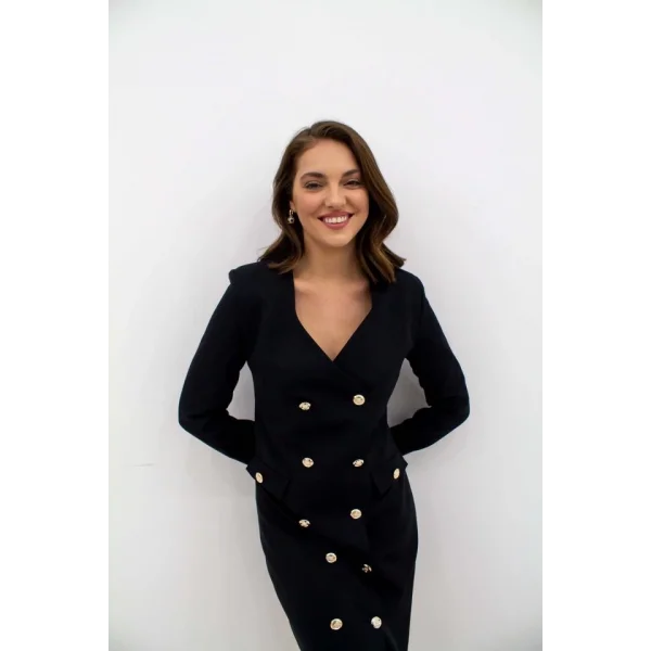 Siyah Gold Düğmeli Ceket Elbise