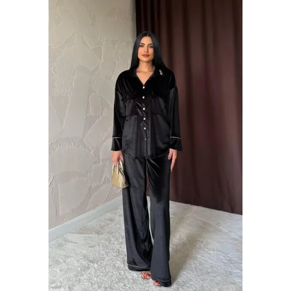 Siyah Kadife Biyeli Takım