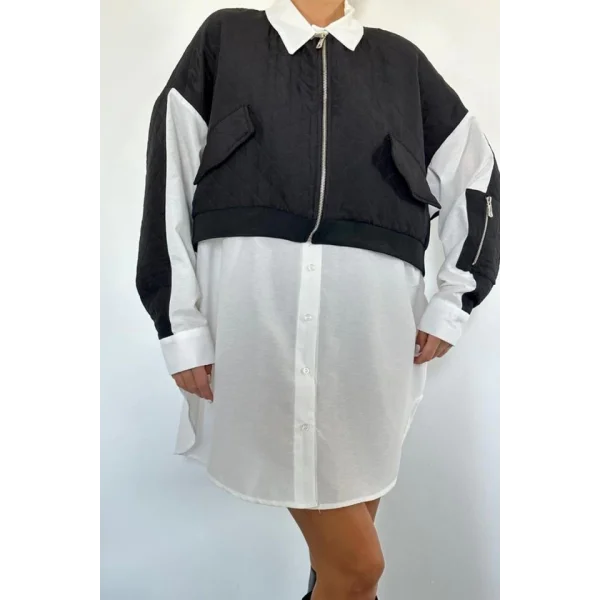 Siyah Kapitone Garnili Gömlek