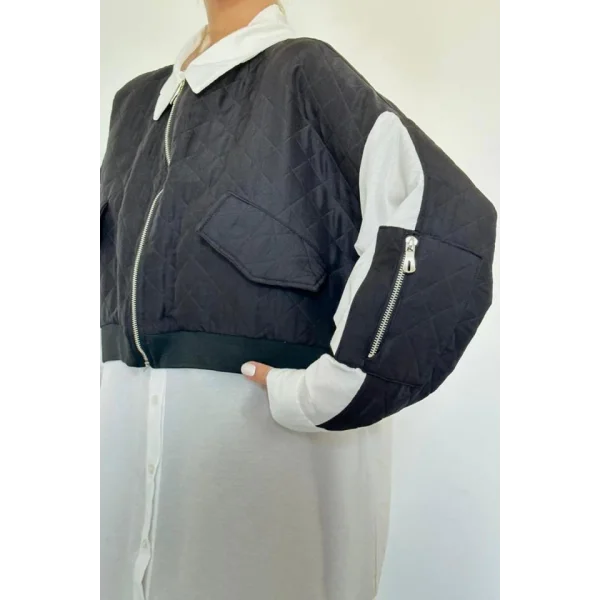 Siyah Kapitone Garnili Gömlek