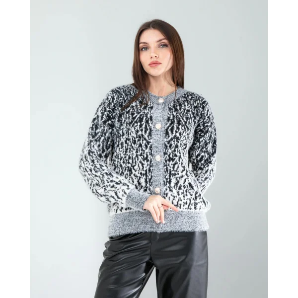 Siyah Kar Tanesi Triko Hırka