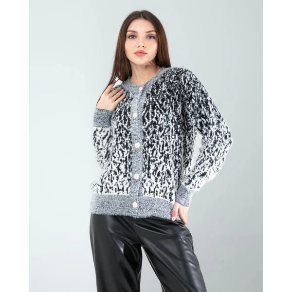 Siyah Kar Tanesi Triko Hırka