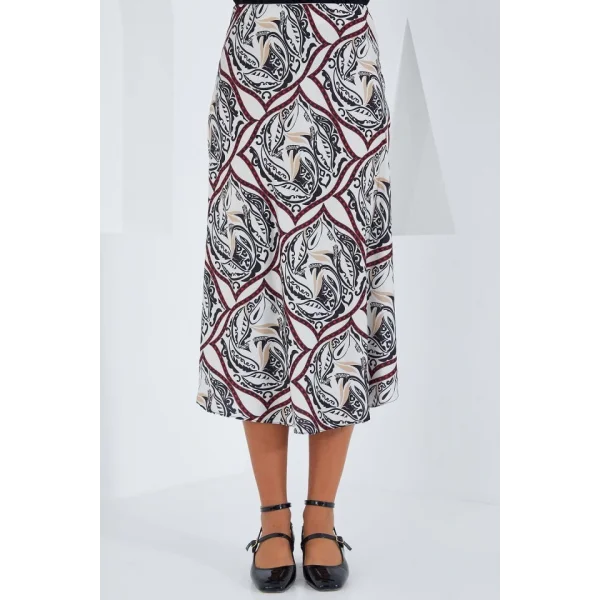 Siyah Kırmızı Desenli Saten Etek 15806