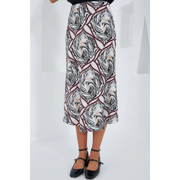 Siyah Kırmızı Desenli Saten Etek 15806