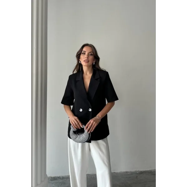 Siyah Kısa Kollu Blazer Ceket