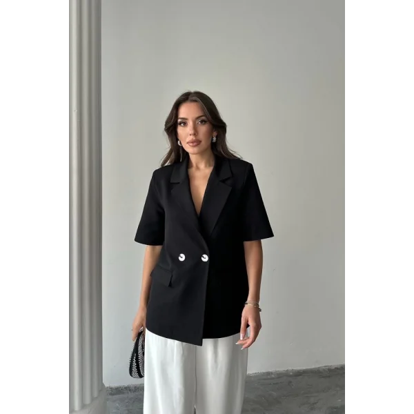 Siyah Kısa Kollu Blazer Ceket