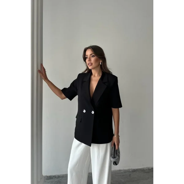 Siyah Kısa Kollu Blazer Ceket