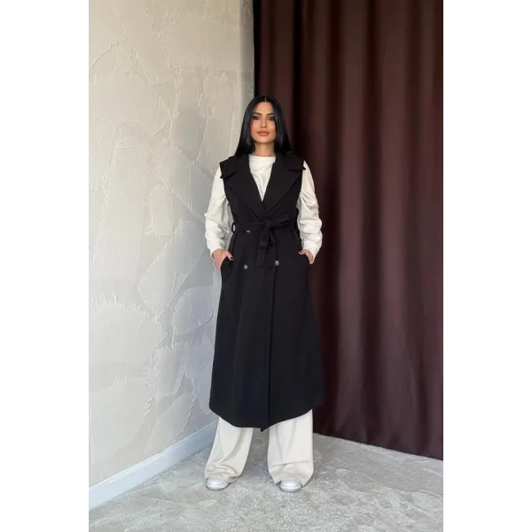 Siyah Kolsuz Kaşe Kaban