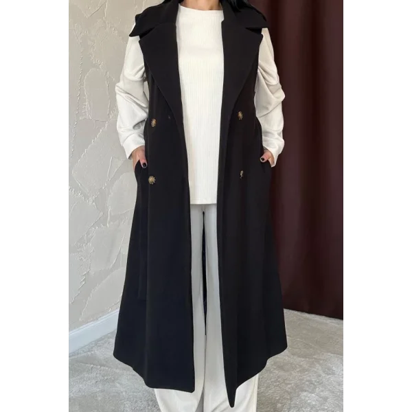 Siyah Kolsuz Kaşe Kaban