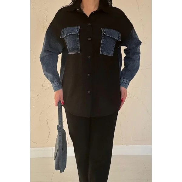 Siyah Kot Garnili Ceket