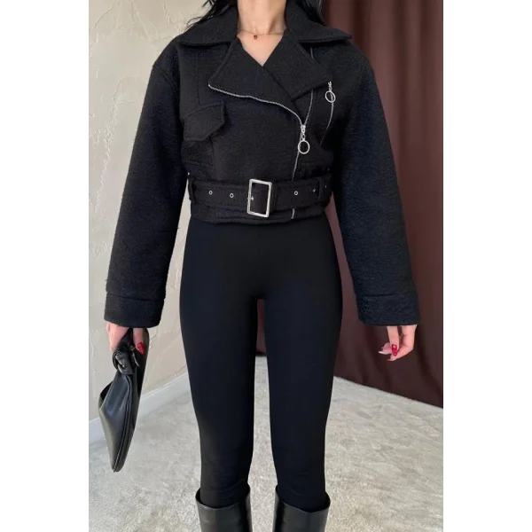 Siyah Kuşgözü Kaşe Manto