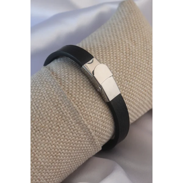 Siyah Metal Çekiç Orak Model Siyah Deri Erkek Bileklik