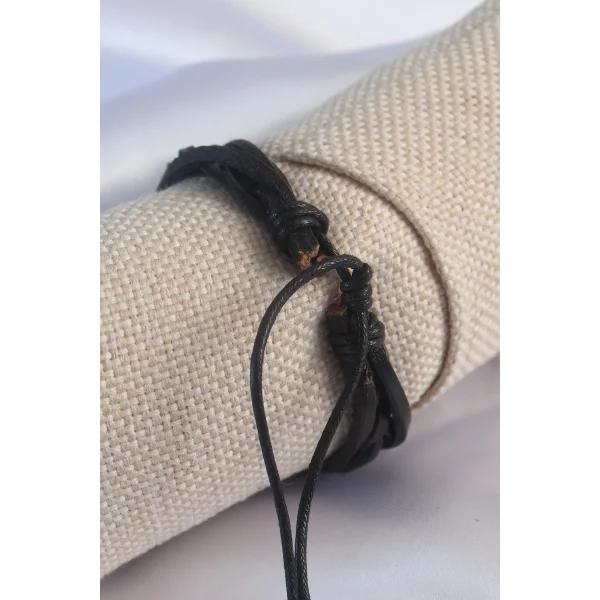 Siyah Ördü Model Deri Erkek Bileklik