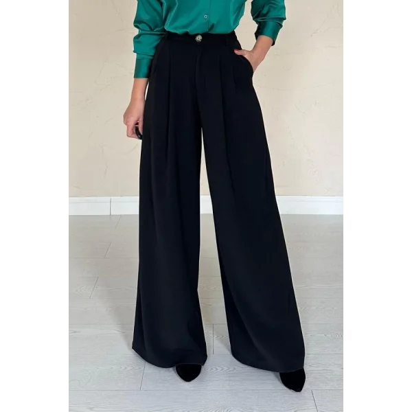 Siyah Pileli Comfort Pantolon