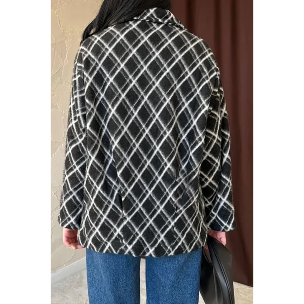 Siyah Polar Baklava Ekose Ceket