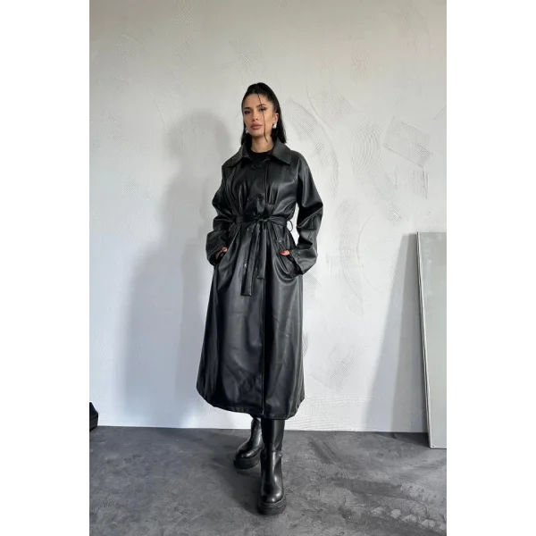 Siyah Reglan Kol Trençkot