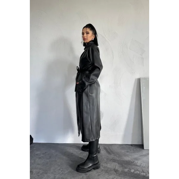 Siyah Reglan Kol Trençkot