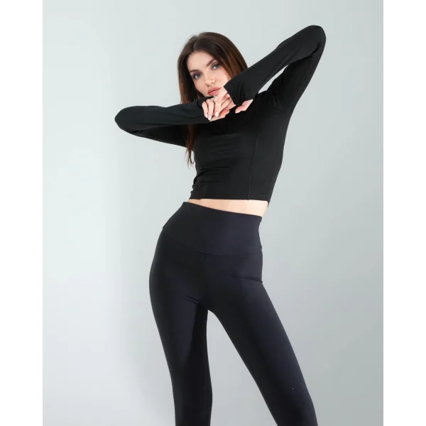 Siyah Renkli Parmak Geçmeli Spor Body