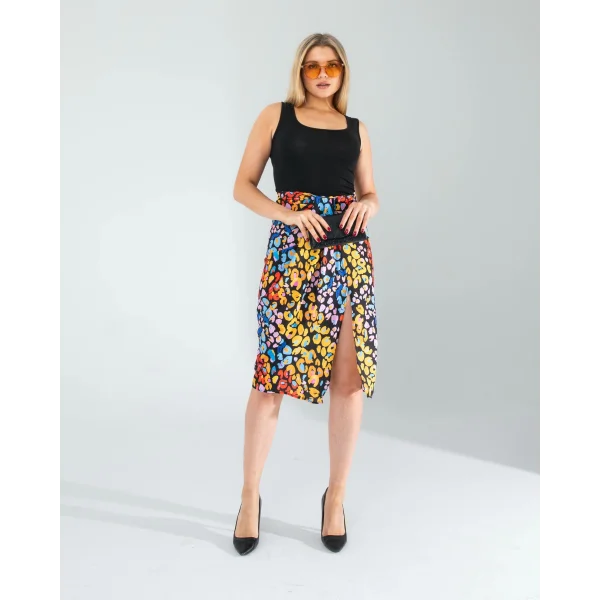 Siyah Şal Detay Yandan Yırtmaçlı Etek