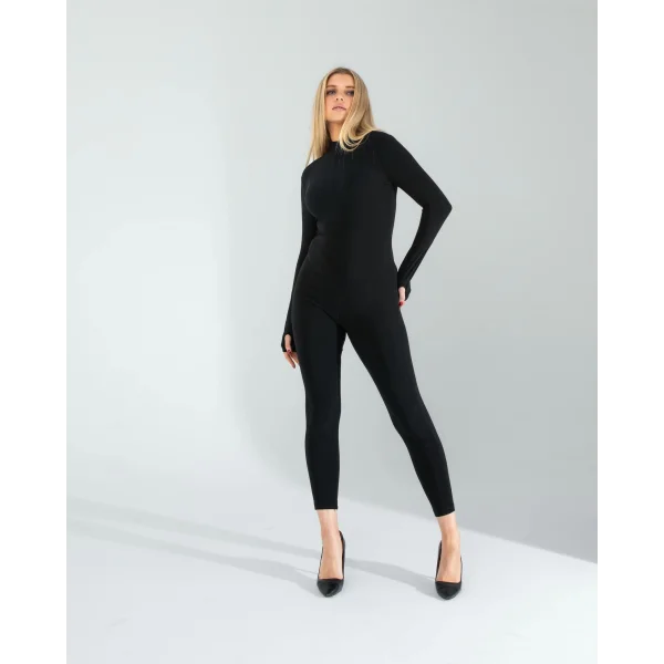 Siyah Scuba Kumaş Tulum