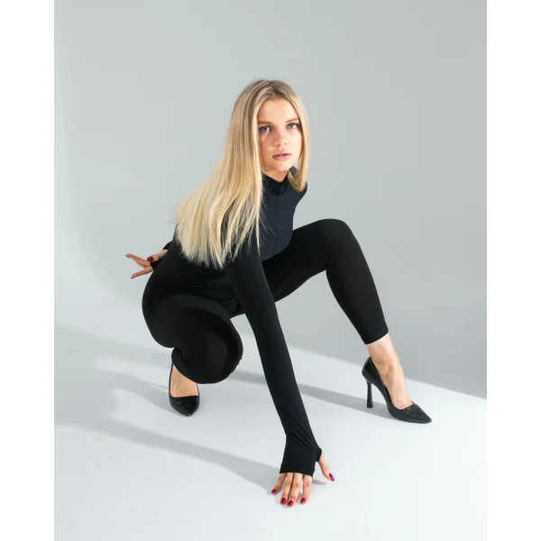 Siyah Scuba Kumaş Tulum