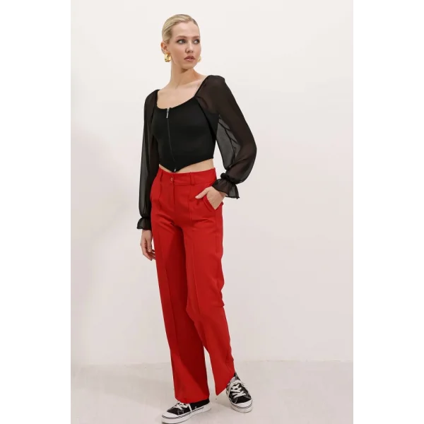 Siyah Şifon Önü Fermuarlı Bluz 0496