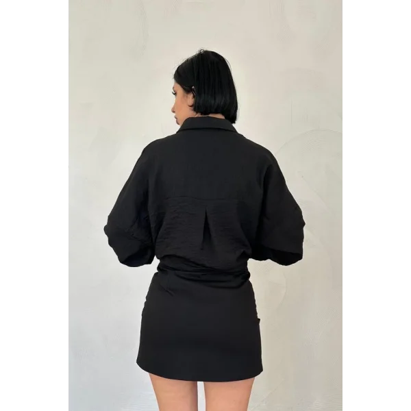 Siyah Taş İşlemeli Gömlek