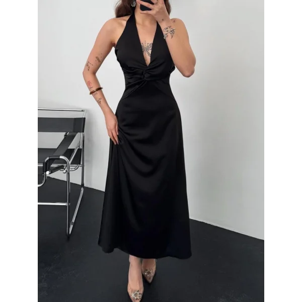 Siyah Uzun Saten Elbise