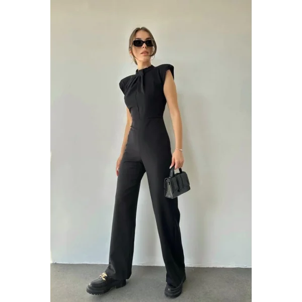 Siyah Vatkalı Dik Yaka Tulum