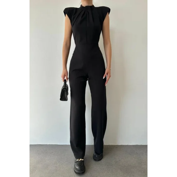 Siyah Vatkalı Dik Yaka Tulum