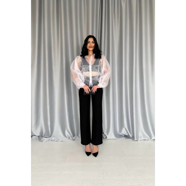 Siyah Yaka Bluz Ve Pantolon Siyah