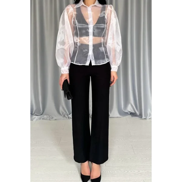 Siyah Yaka Bluz Ve Pantolon Siyah