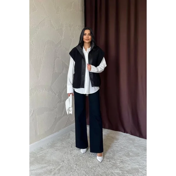 Siyah Yanları Bağlı Yelek