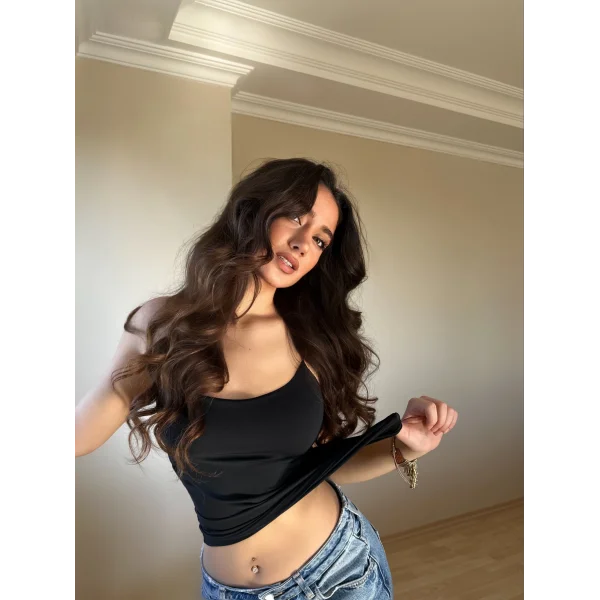 Siyah ZRA Model Poliamid İp Askı Bluz